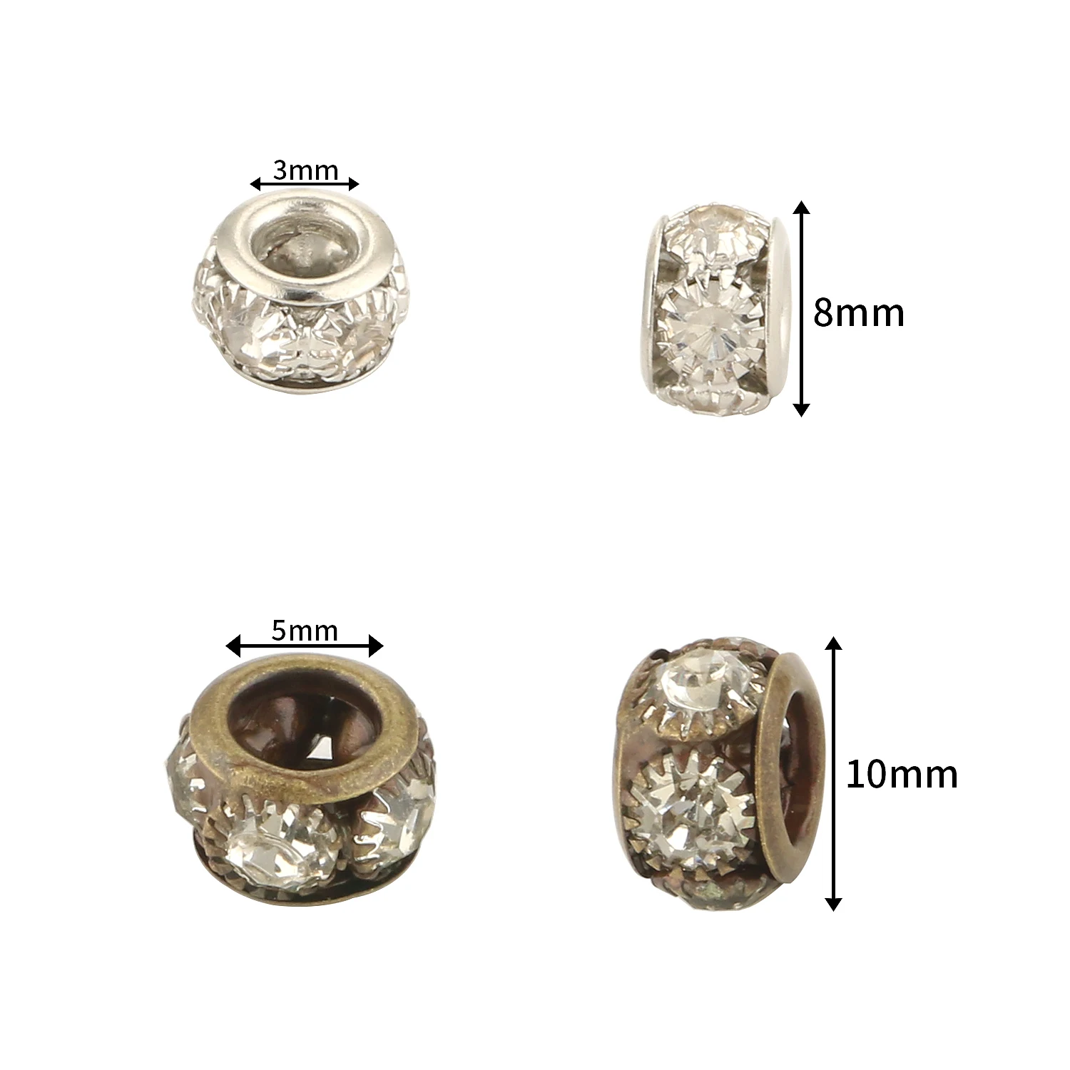 8/10mm Rose Gold Plated Rhinestone Crystal Flat Round Loose Spacer Beads for Jewelry Making DIY Bracelet Charms Accessories