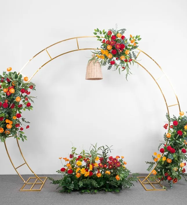 

Glossy Iron Arch Wedding Outdoor Metal Circle Shelf Artificial Flowers Balloons Props Stand Party Stage Backdrop Frame Decor