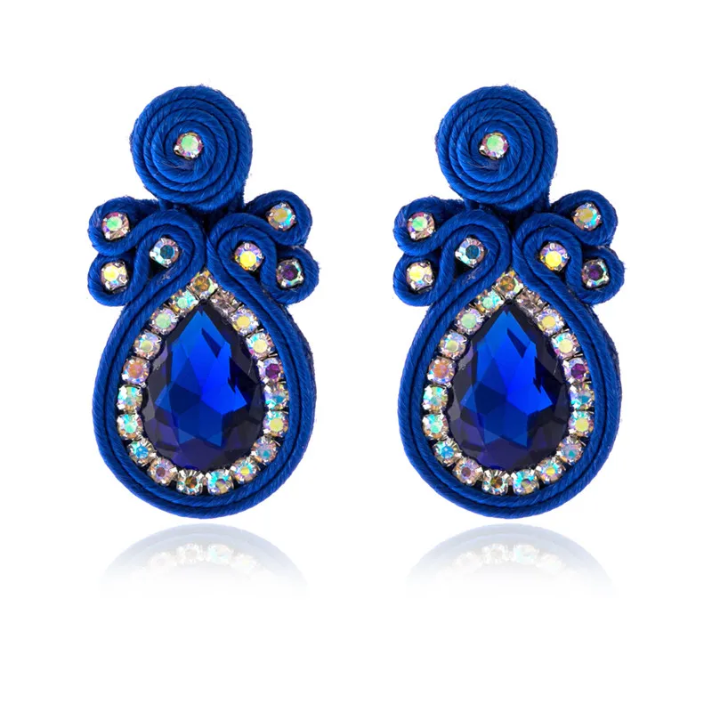 Soutache women\'s earrings Colorful weaving Big Stud earring Fashion crystals Dangle blue orange pink red New jewelry female gift