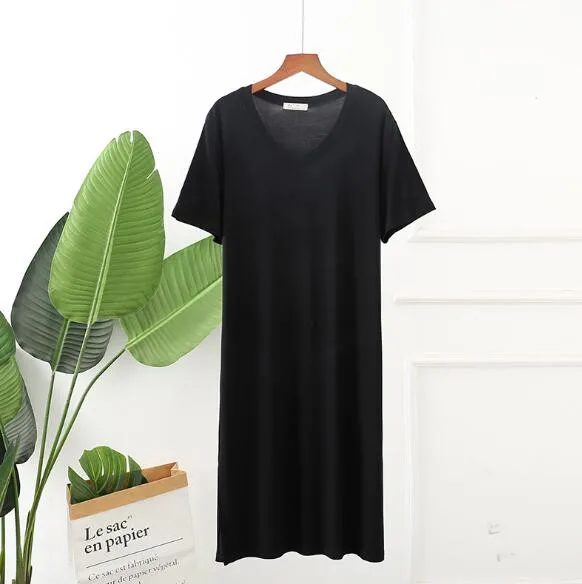 Robe de nuit en coton modal à manches courtes pour femmes, vêtements de nuit amples, chemise de nuit longue, grande taille