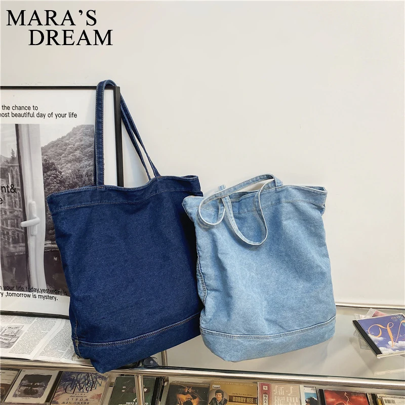 Mara\'s Dream Denim Shoulder Bag Large Capacity Hand Bag For Woman Supermarket Shopping Bag Travel Casual Bag Women Handbag Denim