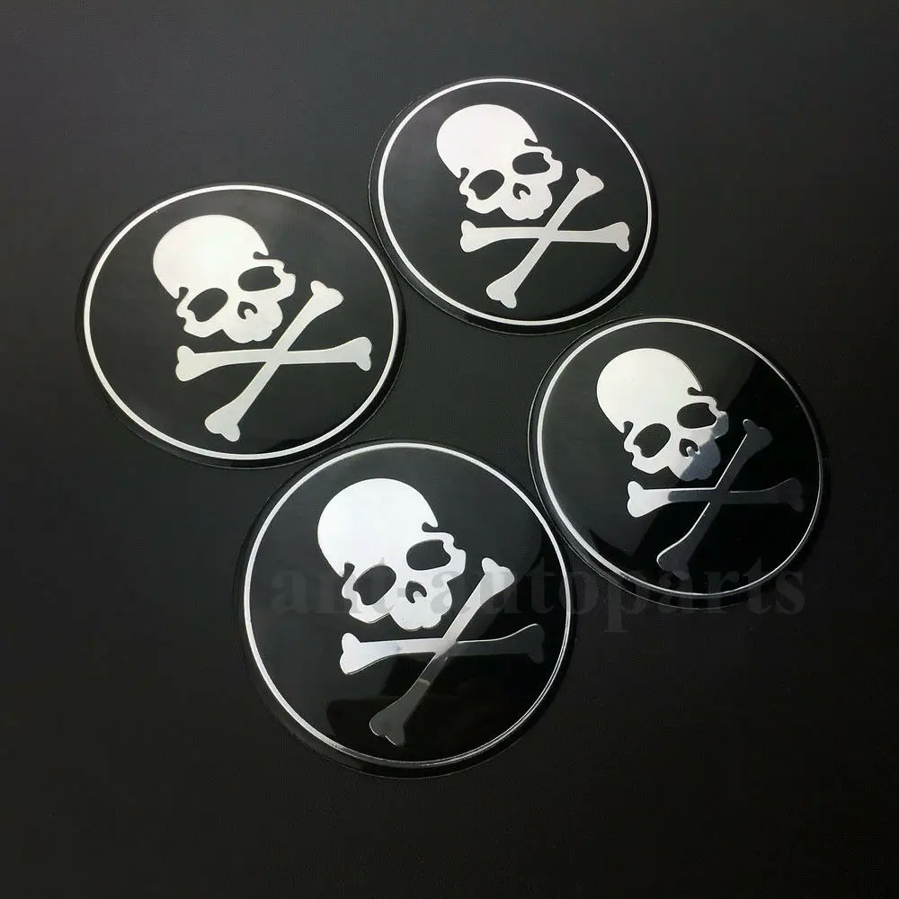 4pcs 65mm Skull Bone Auto Car Wheel Center Hub Cap Badge Emblem Decal Sticker