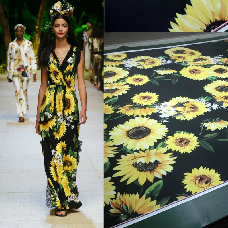 Factory Sustom Sunflower Printed Polyester Fabric Cloth Ladies Children's Shirt Dress Clothing Fabrics Diy Sew Per Meter