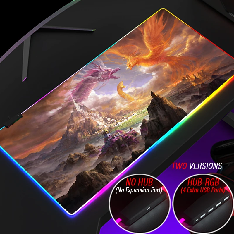 Cute Kawaii Monster Mouse Pad RGB Dinosaur Phoenix 4 Port USB Illuminate HUB Read-write Desk Mat Custom Dragon Mousepad Playmat