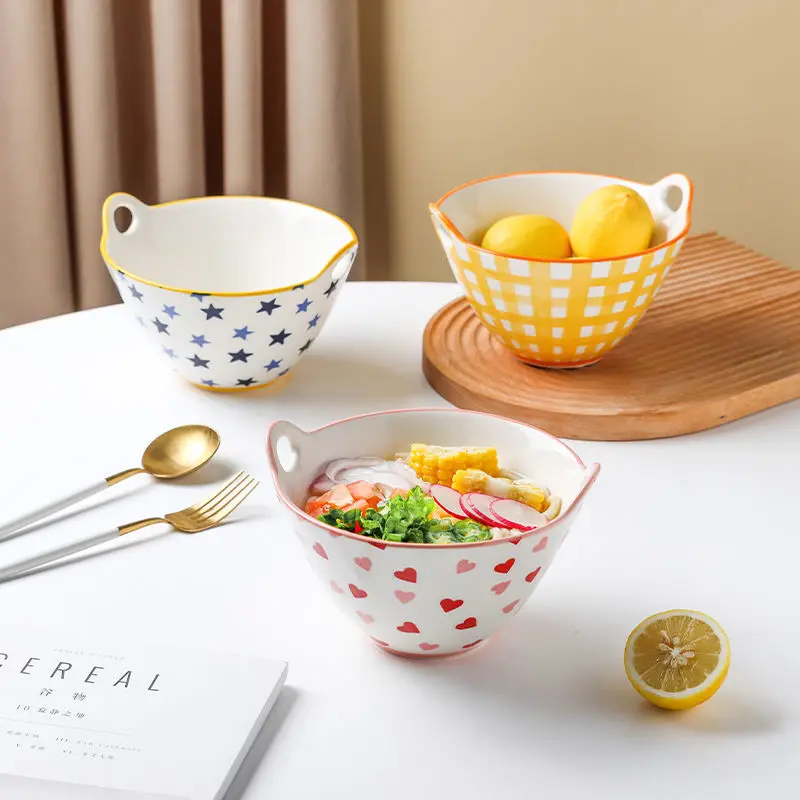 Japanese Ramen Bowl Household Large Binaural Soup Bowls Creative Personality Cute Instant Noodle Bowl Tableware Kitchen Supplies