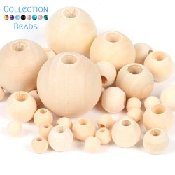 10-40mm 2-50pcs Natural Wooden Big Hole Beads Ball Lead-Free Wood Loose Round Beads For Jewelry Making Bracelet DIY Handmade
