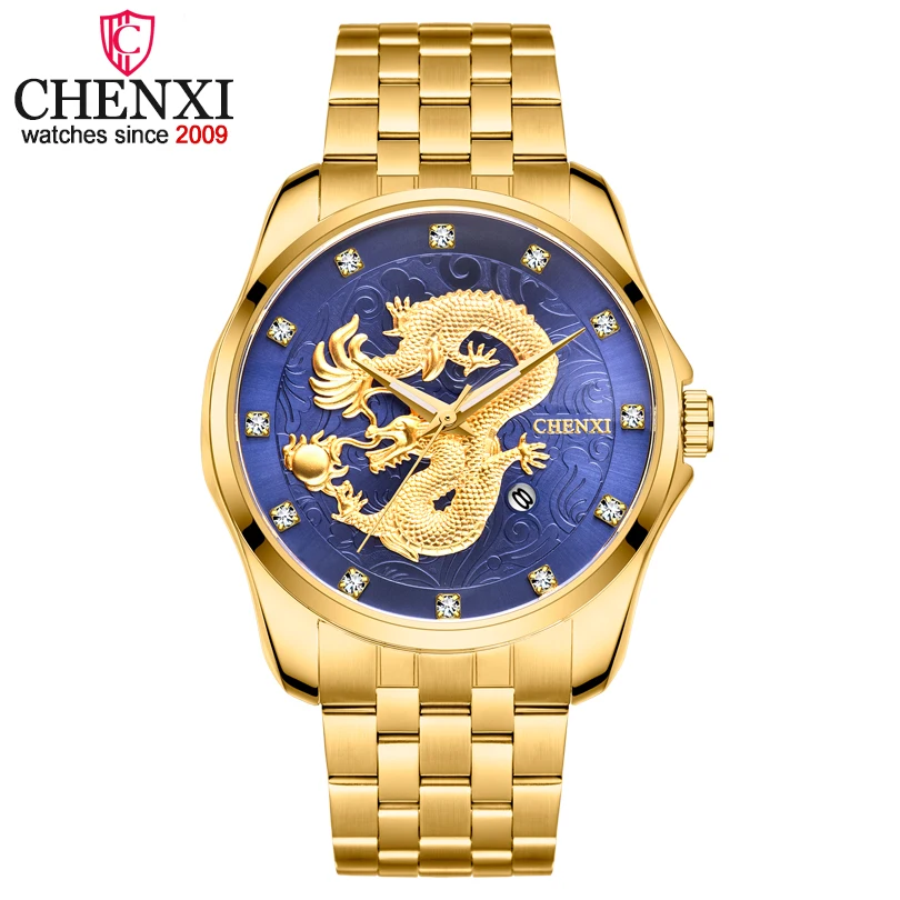 

CHENXI Mens Top Brand Luxury Wrist Watches Men Golden Quartz Watch Full Steel Analog Male Fashion Watches Man Waterproof Clock