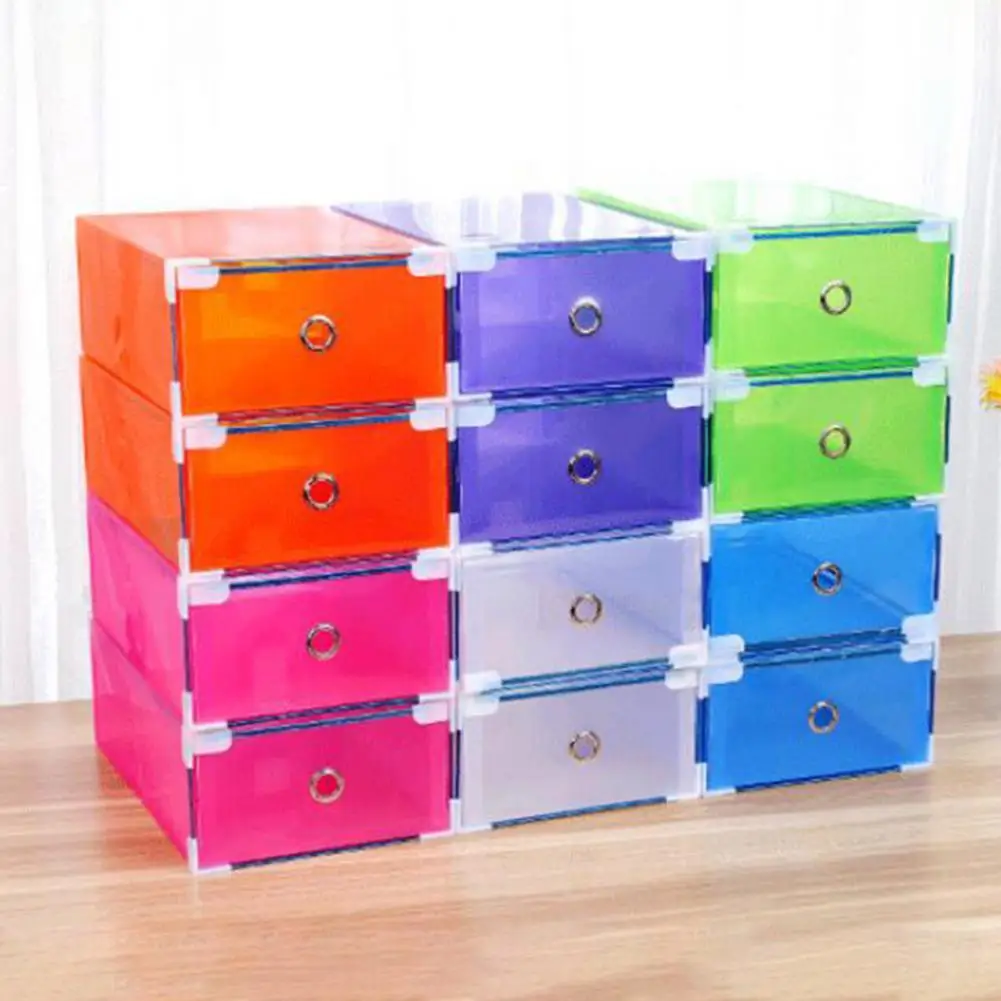 

Thicken Shoes Organizer Metal Pull Ring Drawer Type Shoe Storage Cabinet Stackable Dust-Proof Plastic Shoes Storage Bin for Home