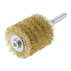 1Pcs Wire Wheel Brush 40x41mm Stainless Steel Brass Plated Coarse Crimped Wire 0.3mm with 6mm Round Shank for Drill Polishing