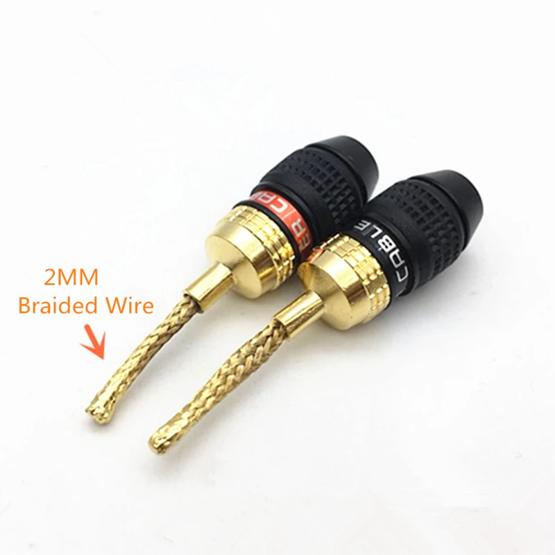 2 / 4Pcs/lot 2MM Monster Copper Wire Gold-Plated Banana Plug Speaker Wire Plug Braided Wire Plug Connector