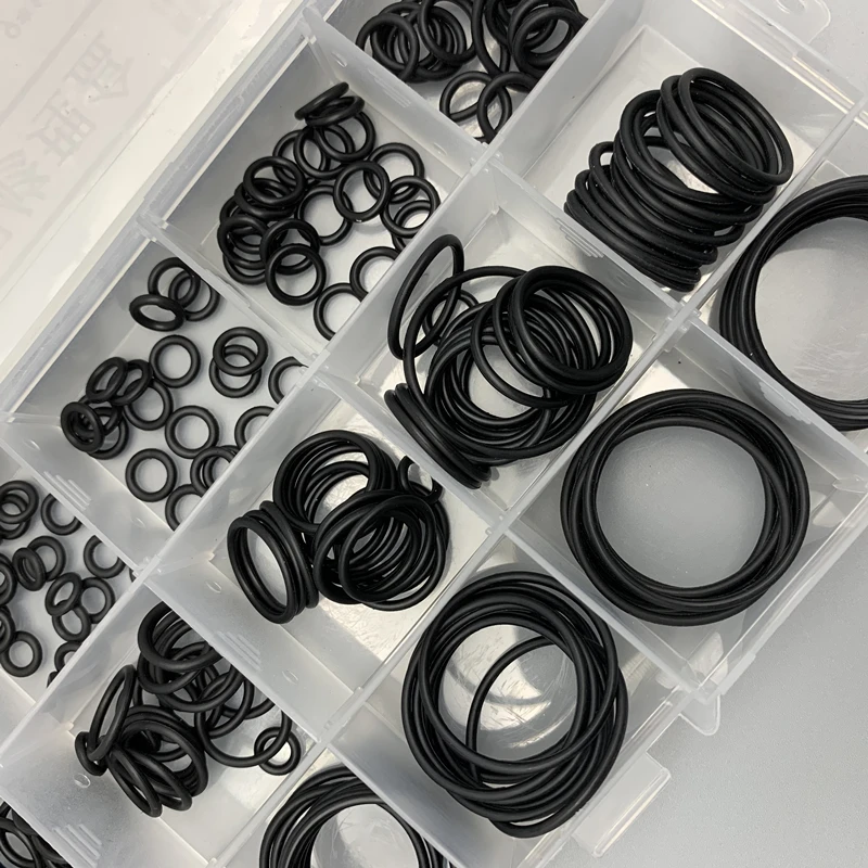 225Pcs Black NBR O Ring Kit CS 1.5mm Multi Size Rubber Seals Oilproof Watertight Gasket Washer Plastic Storage Box