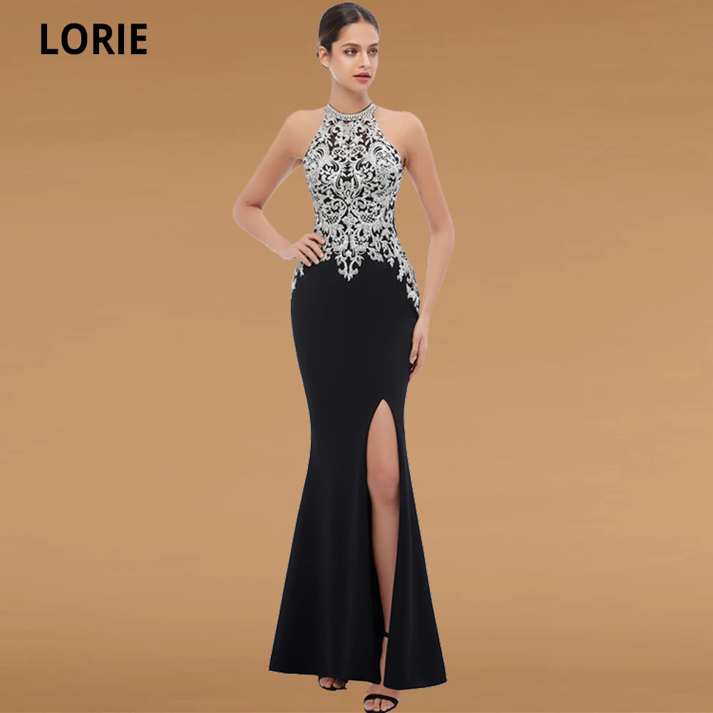 Lorie Kant Kralen Avondjurken Mermiad Lange Soft Satin Formele Prom Party Gown Hoge Hals Speciale Gelegenheid Jurken Met Split