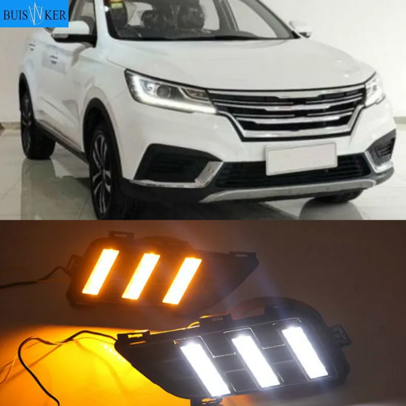 

For Roewe RX3 2018 Daytime running lights LED DRL Fog lamp driving lights with Yellow Turn Signal Function