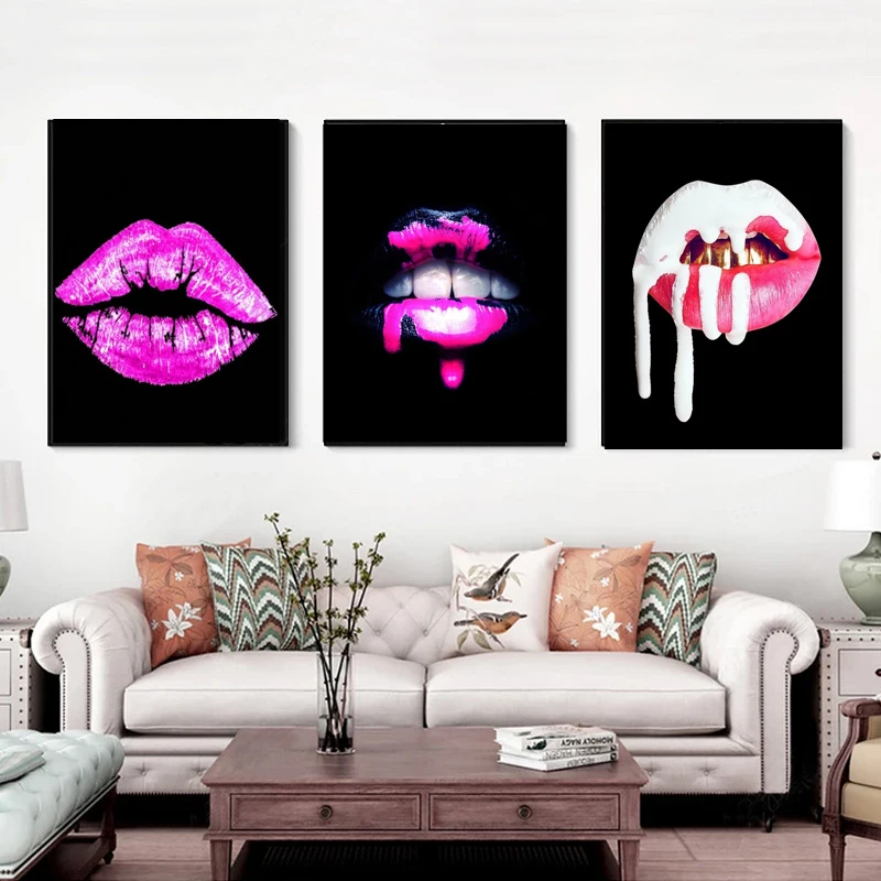 

Posters Print Wall Art Painting Home Decor Sexy Women Red Lips Waterproof Canvas Paintings Picture for Living Room Decoration