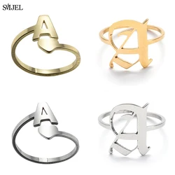Stainless Steel Rings A-Z Letter Adjustable Opening Ring Initials Name Alphabet Female Party Fashion Jewelry Couple Gifts