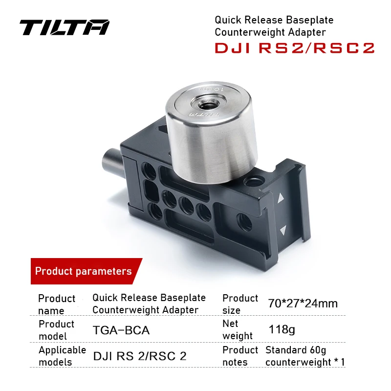 TILTA TGA-BCA Quick Release Baseplate Counterweight Adapter With DJI RS2 RSC 2