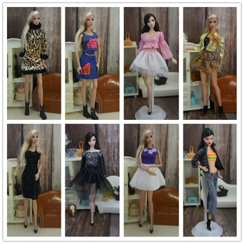 Fashion Multicolor Outfit Wave Point Dress Shirt Denim Grid Skirt Daily Casual Wear Accessories Clothes for 30cm Doll 1