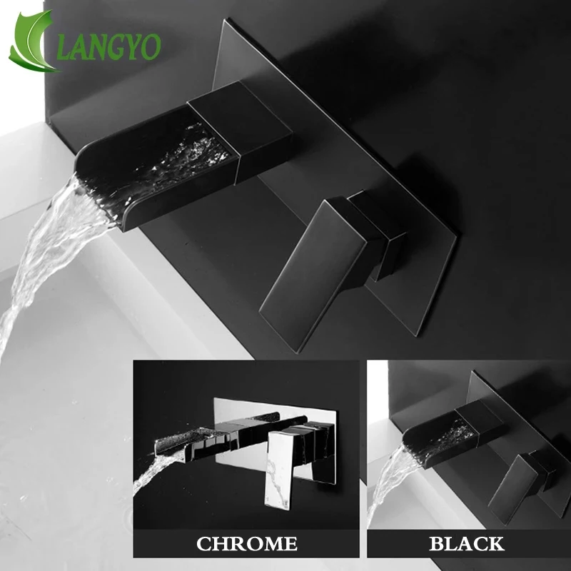 LANGYO Luxury Wall Mounted Faucet Concealed Bathroom Waterfall Tap Cold and Hot Water Single h Basin Mixer LT-324 Free Shipping