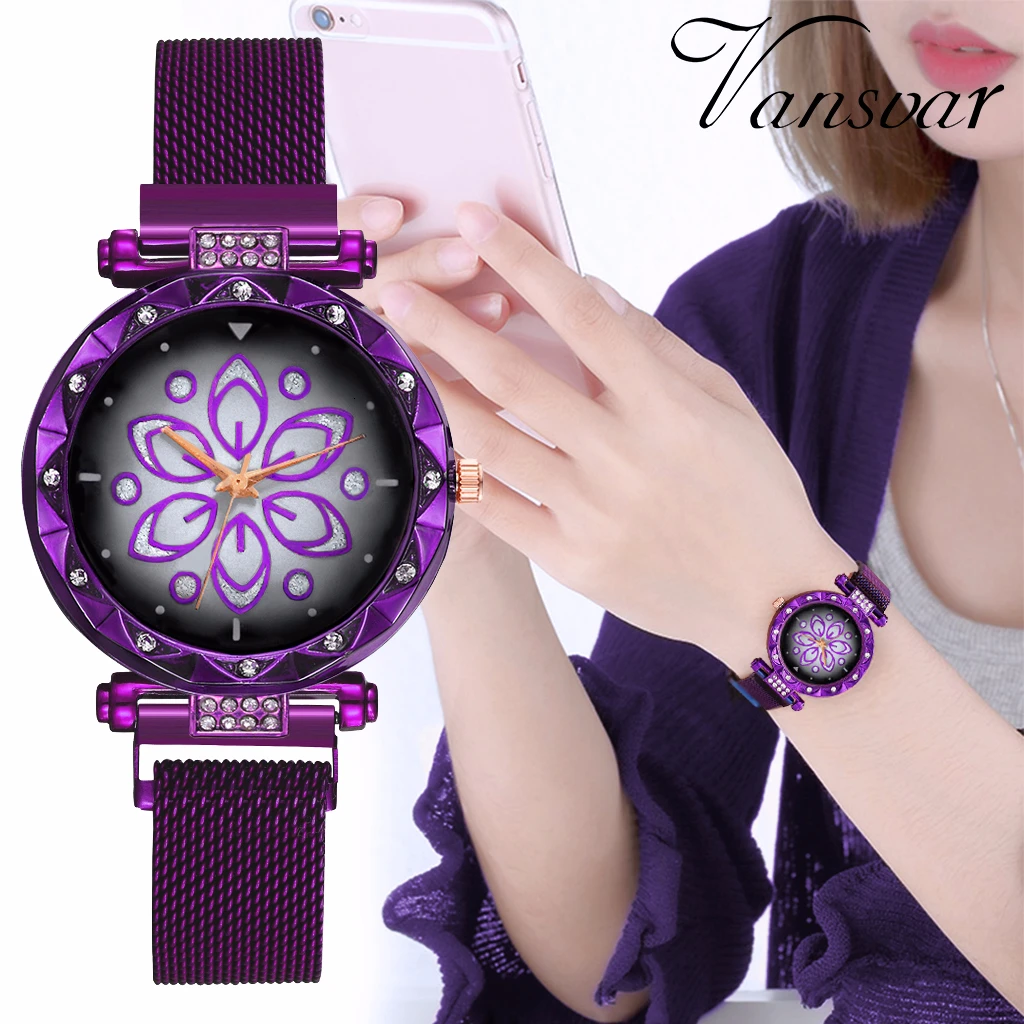 

Free Shipping 2023 Luxury Women Flower Watches Women Stainless Steel Magnet Mesh Belt Quartz Watches Fashion Tops for Women Klok