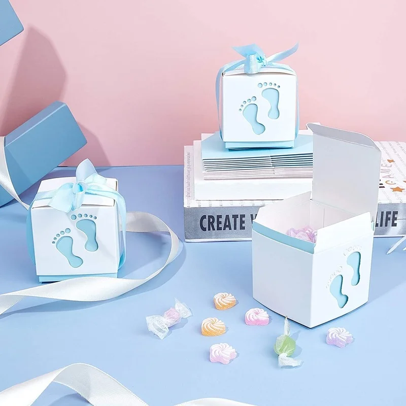 10pcs Newborn Baby Boxes Footprints Candy Packaging