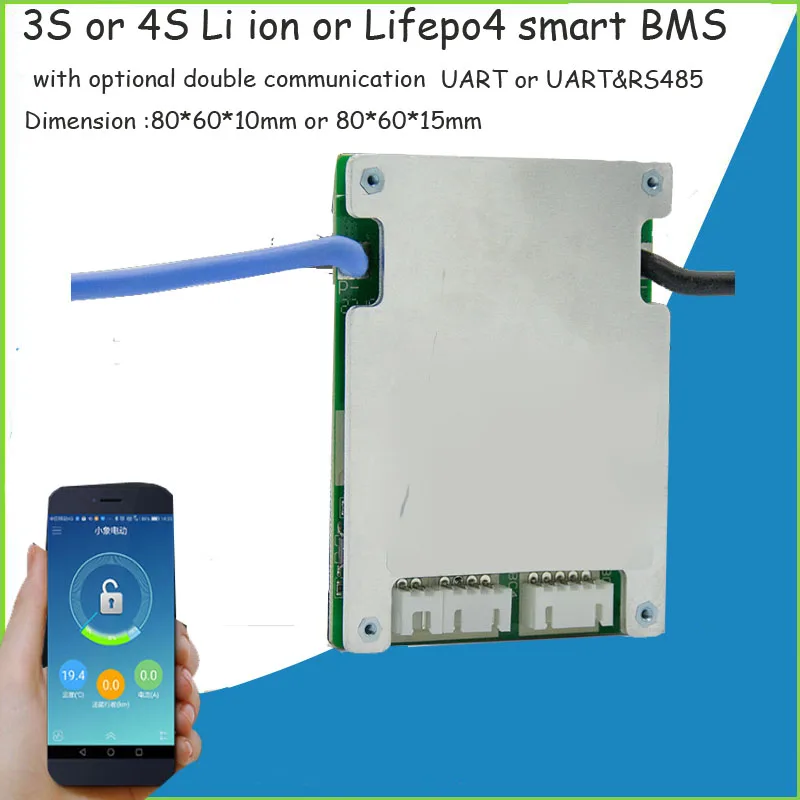 3S Li ion 12.6V battery BMS with 10A 20A 30A constant current Bluetooh smart PCB with RS485 and UART for solar power supplier