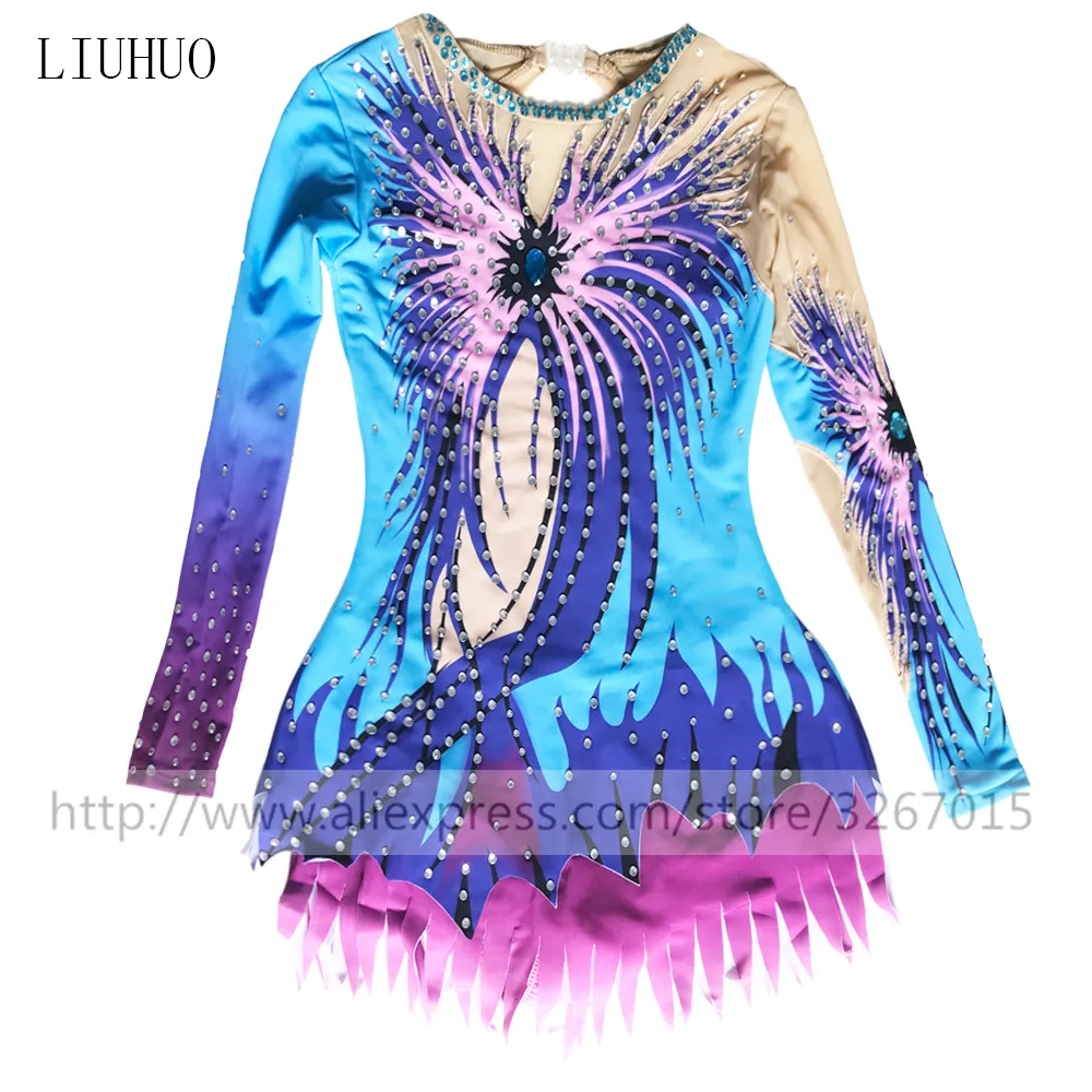 LIUHUO Rhythmic Gymnastics Leotard Customize Adult Women Girl Costume Performance Competition Dance Dress Aerobics Blue Purple