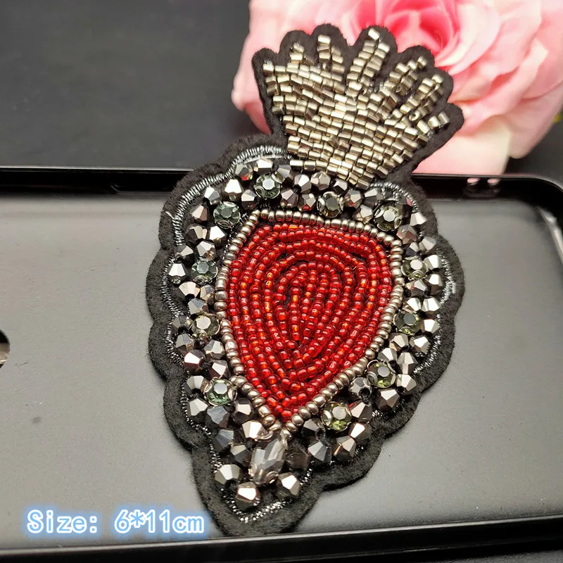 3D Handmade Rhinestone Beaded Patches Heart Sew on Crystal Patch beading Applique Cute Patch Love Medals