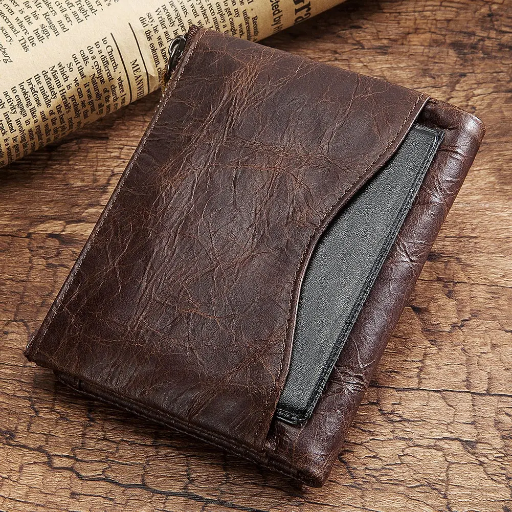 Cowhide Genuine Leather Men Wallet Vintage PORTFOLIO Portomonee Male Coin Purse Small Mini Card Holder Hasp Male Pockect Walets