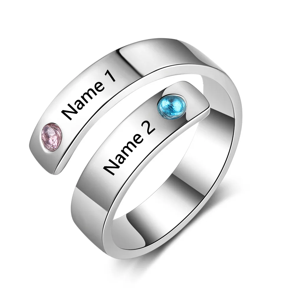DOREMI New personal ring custom Name with Birthstone Ring Personalized Open Engravement Ring gift