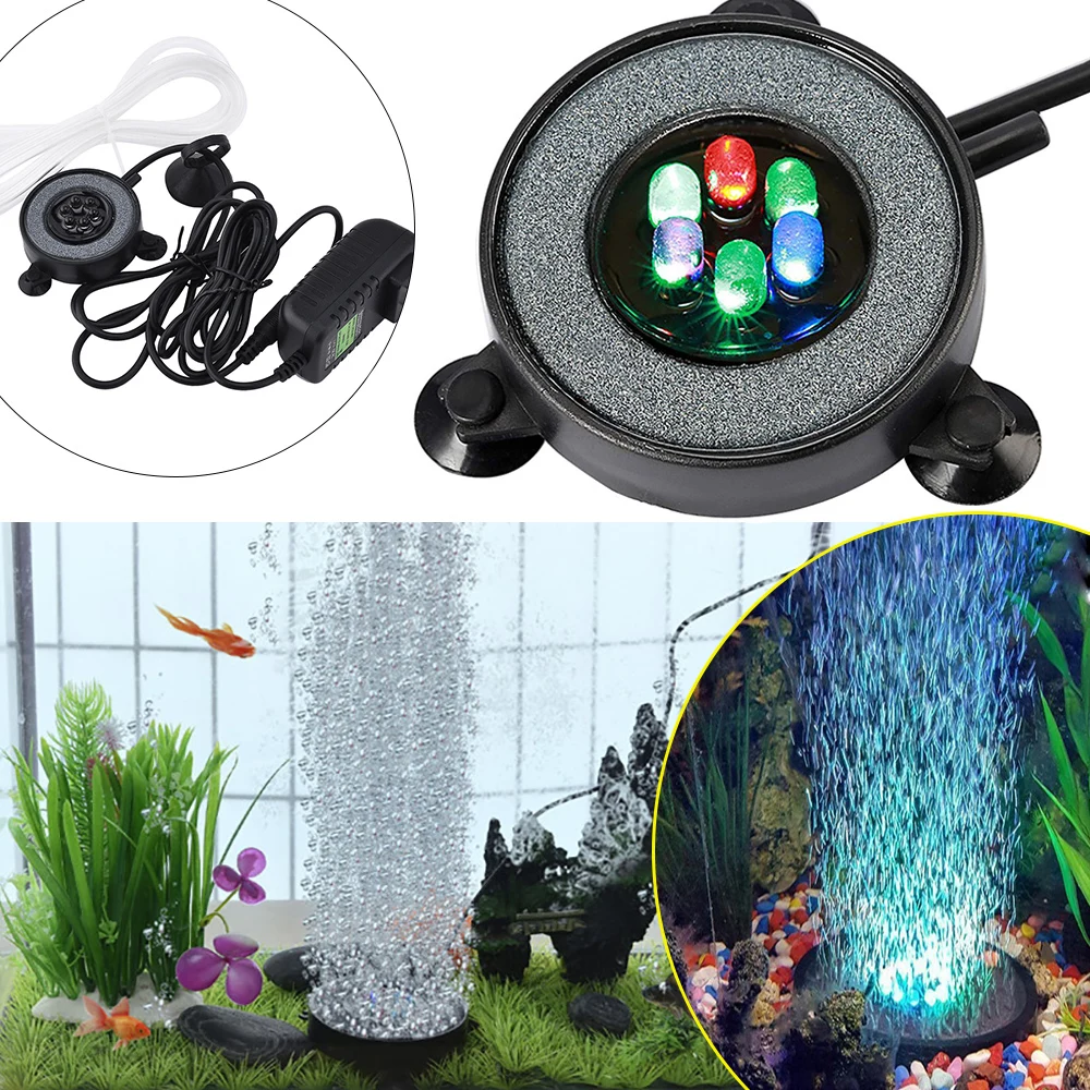 Multi-Colored LED Aquarium Light AC100-240V Color Changing Underwater Submersible Lamp Fish Tank Bubbler Oxygen LED Light D30