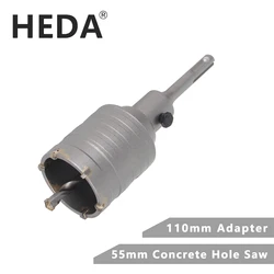 HEDA 55mm Concrete Tungsten Carbide Alloy Core Hole Saw SDS PLUS Electric Hollow Drill Bit Air Conditioning Pipe Cement Stone