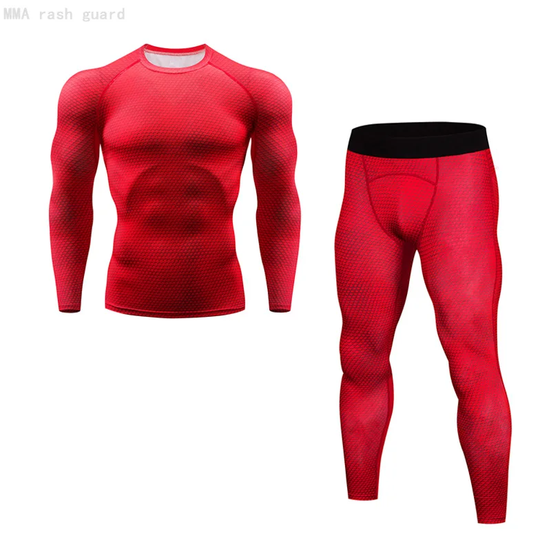 

New Sports suit MMA Compression shirt pants gym leggings Men Quick dry Running T shirt Men basketball Compression tights set Men