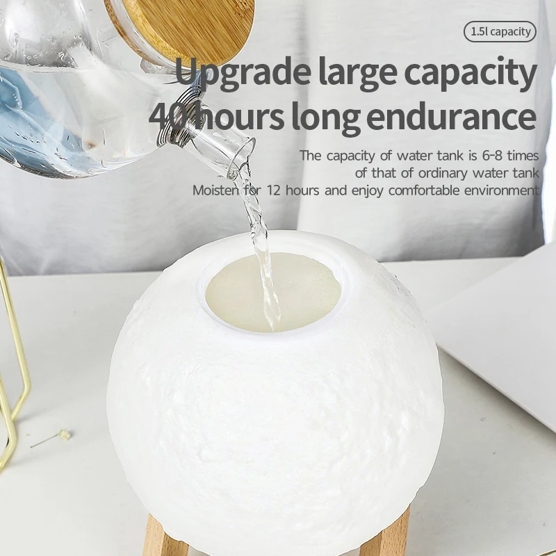 1500ML Ultrasonic Moon Air Humidifier Aroma Essential Oil Diffuser LED Night Lamp USB Mist Maker Humidificador Christmas Gift