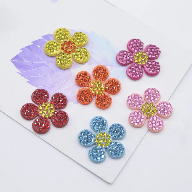 15Pcs/lots Colorful 3D Sew-On DIY Crafts Cute Floret Scrapbooking for Clothing Flower Patches Appliques Rhinestone Flowers