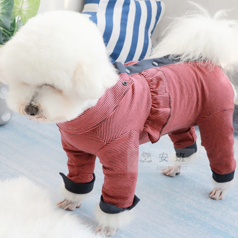 Pet Dog Jumpsuit Thin 100%Cotton Puppy Clothes Protect Belly Pajamas Stripy Shirt Style Overalls For Small Dogs Chihuahua Poodle