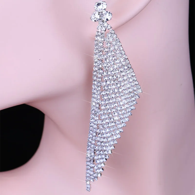 Hgflyxu Silver Color Crystal Rhinestone Large Pendant Earrings for Women Wedding Party Fashion Ear Jewelry  2023