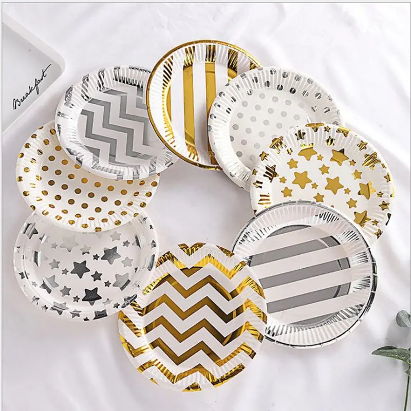 Disposable Plastic Plate, Stamping Dot Stripe, Wavy, Thickened Cake Cutlery, Paper Tray, Birthday Party, Round, 50, 100Pcs