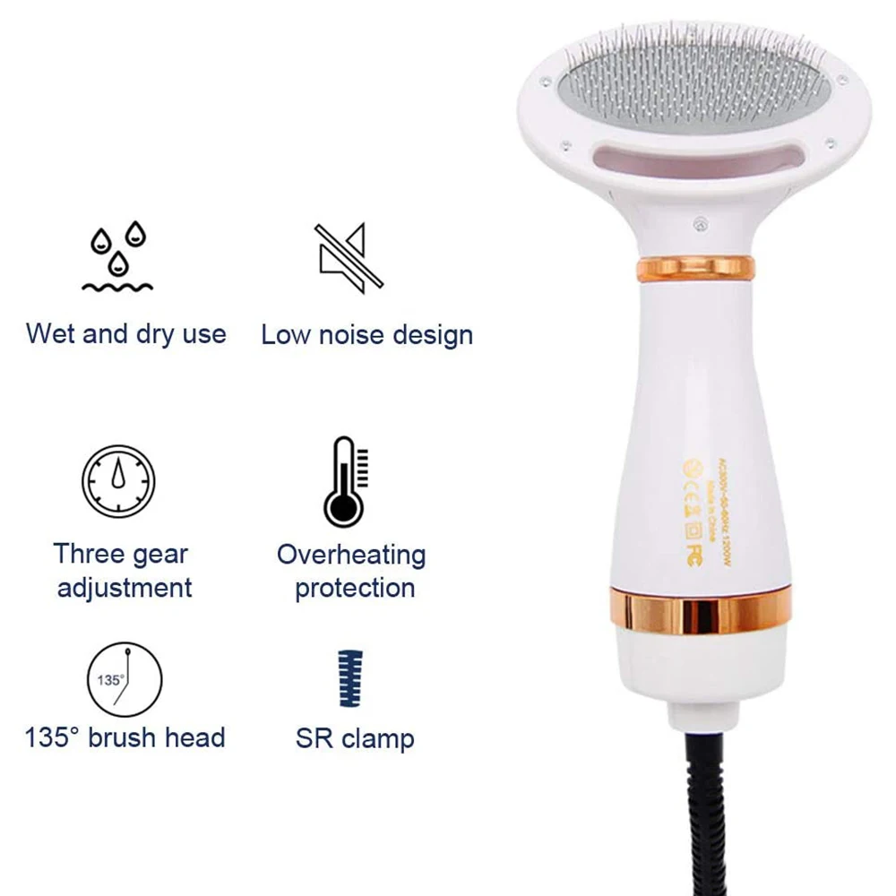 

Family pet Hair Dryer with Slicker Brush 3 Heat Settings Portable Dog Blower Home Grooming Furry Drying for Small Large Cat Dog
