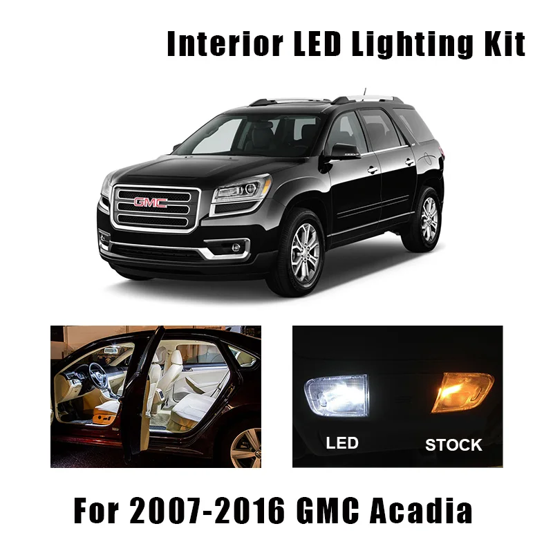 17pcs White LED Interior Light Ceiling Bulbs Kit Fit For 2007-2012 2013 2014 2015 2016 GMC Acadia Map Cargo Mirror License Lamp