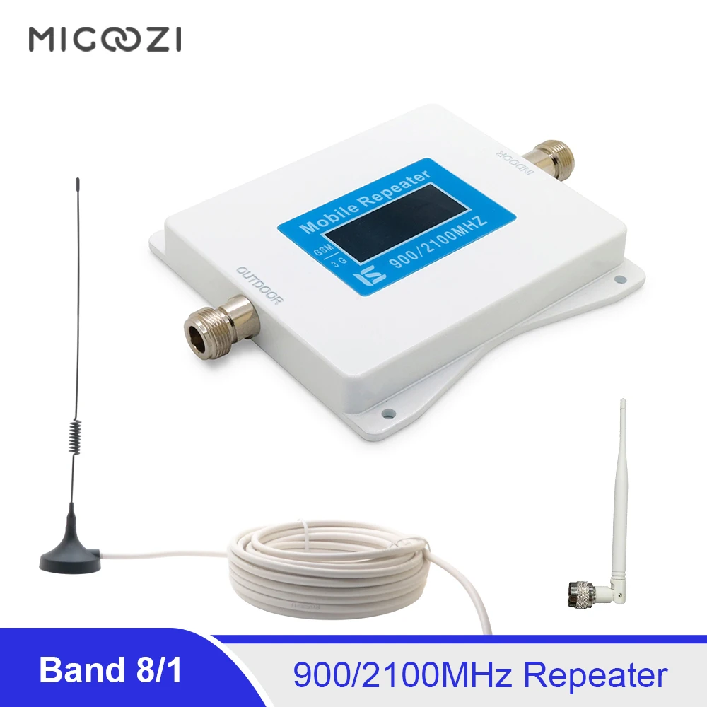 Cellular Signal Repeater Booster Dual Band GSM 900Mhz WCDMA 2100MHz Band 8 1 2G 3G Mobile Phone Signan Range Extender Amplifier