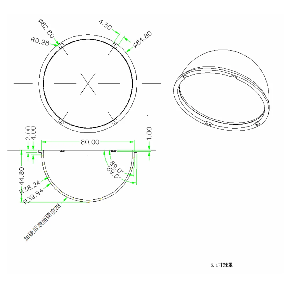 3.1 hüvelykes kicsi CCTV camer Kupola üvegek Védnök fedezze akril PC Félgömb Gránát Áttekinthető színben méret 84.8x44.8mm