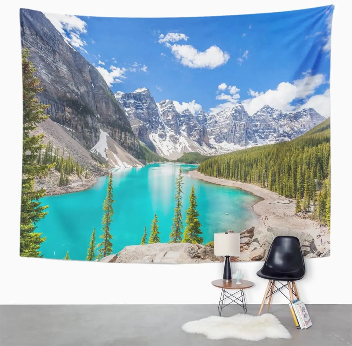 Moraine Lake in Banff National Park Canadian Rockies Canada Sunny Summer Day with Amazing Blue Sky Tapestry Home Decor Wall Hang