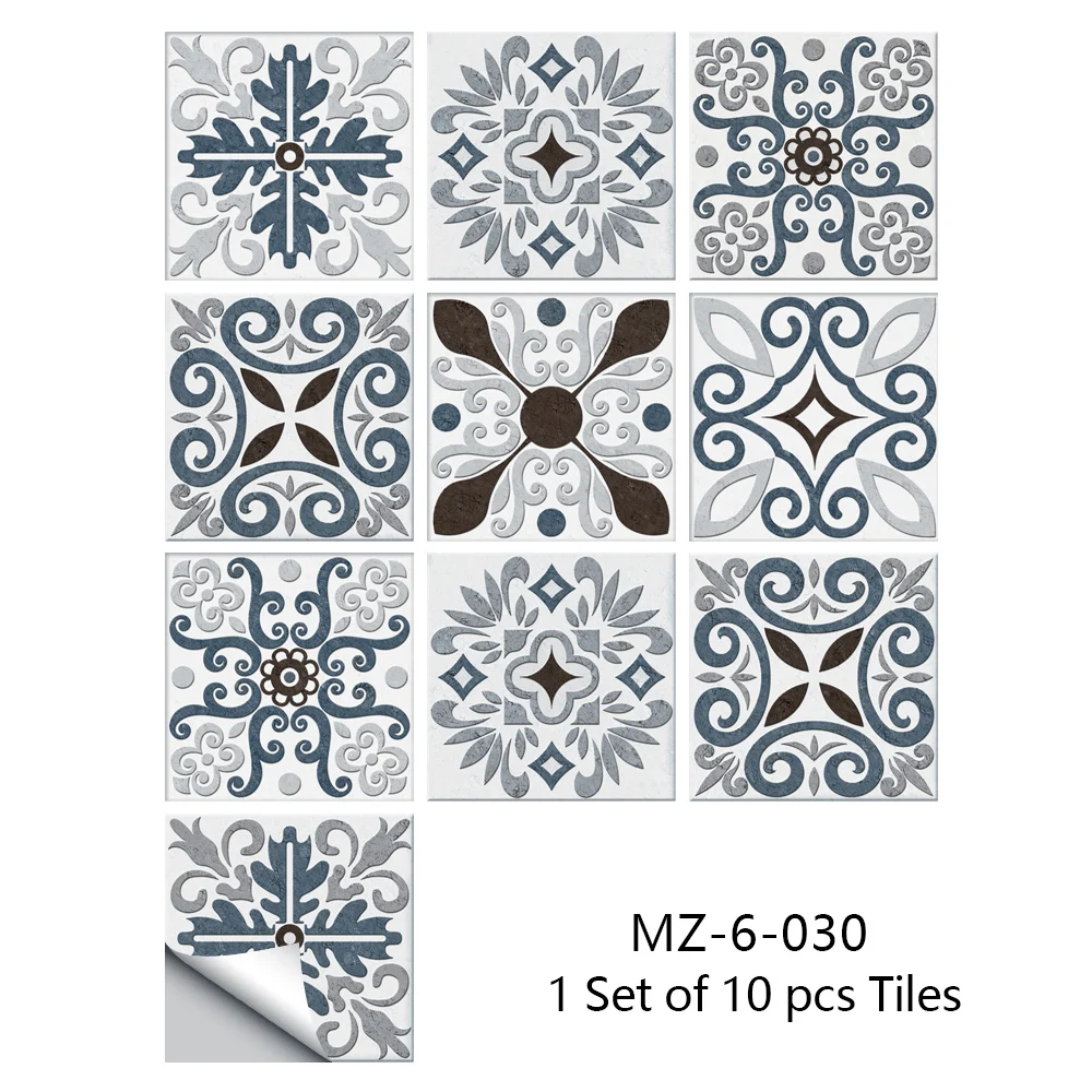 10/15/20cm Mandala Style Matte Surface Tile Sticker Peel & Stick Decoration Film For Tiles /Ground in Kitchen Wardrobe Wallpaper