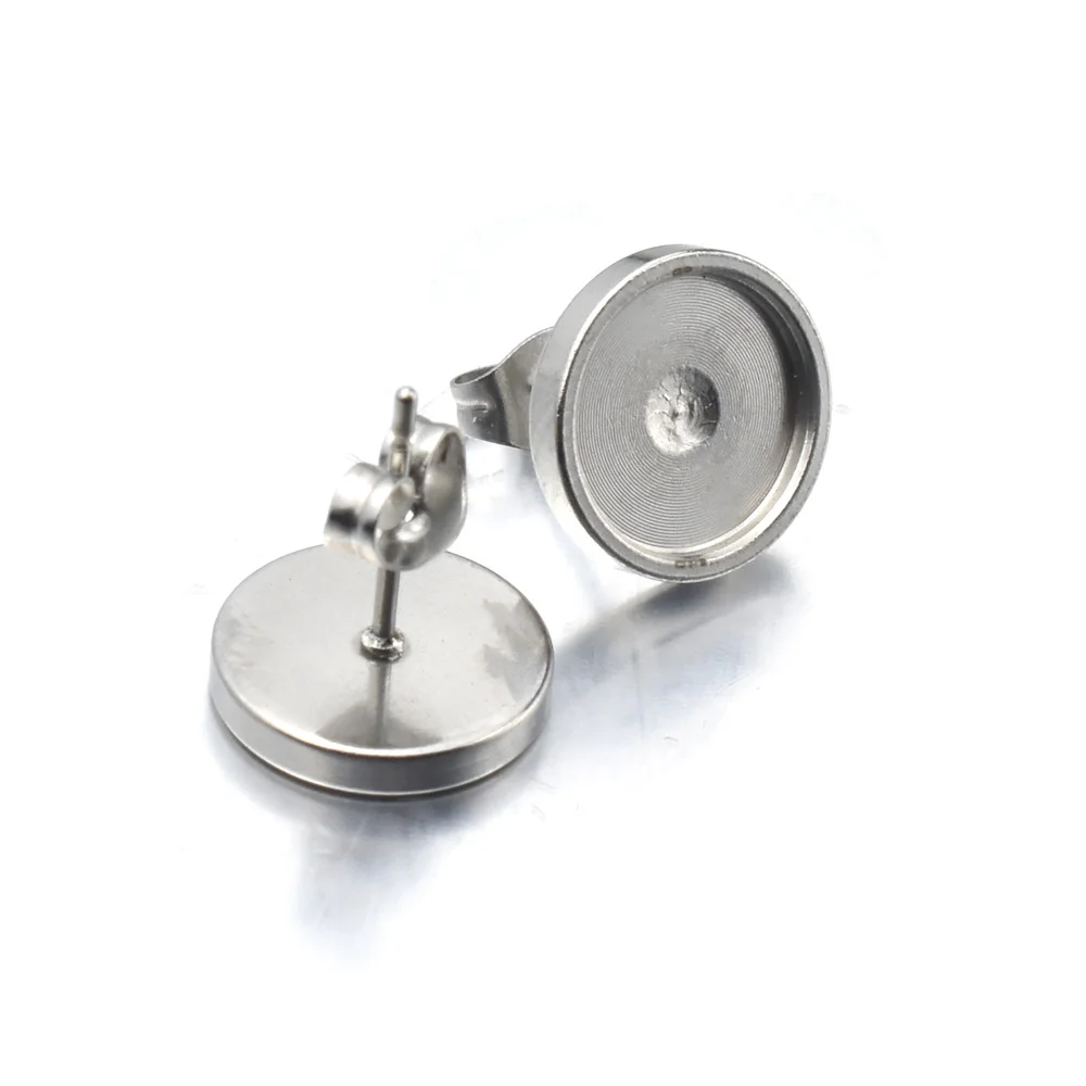 20szt 6 8 10 12mm Płaski kolczyk ze stali nierdzewnej Ustawienie pustej podstawy kolczyka Żywica Cabochon Taca Diy Biżuteria Hurtownia — zdjęcie 5