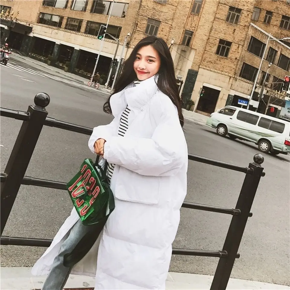 Hooded Winter Women Long Down Jacket Fashion Turn-down Collar Zipper 90% White Duck Down Coat Thick Warm Pockets Snow Outwear