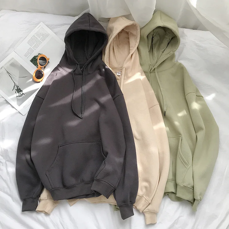 

Woman's Sweatshirts Solid 13 Colors Korean Female Hooded Pullovers 2023 Cotton Thicken Warm Hoodies Women