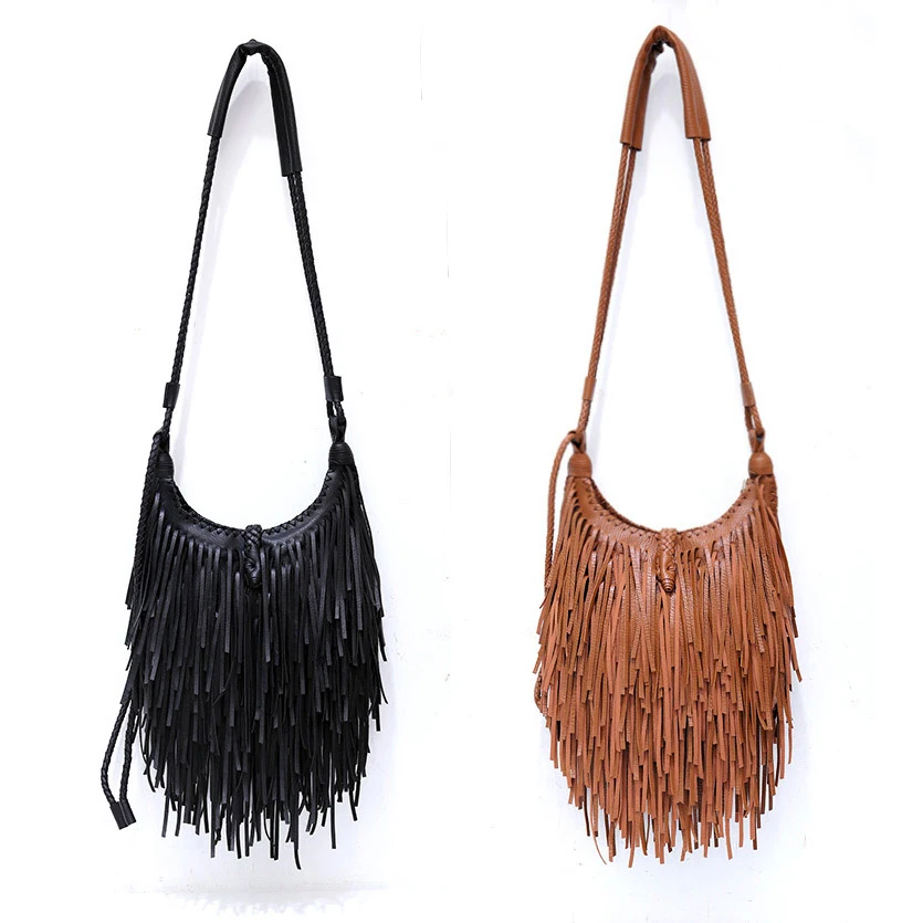 Women Genuine Cow Leather Crossbody Bags New Tassel Design Shoulder Purses For Female Messenger Totes Ladies Knitting Satchels