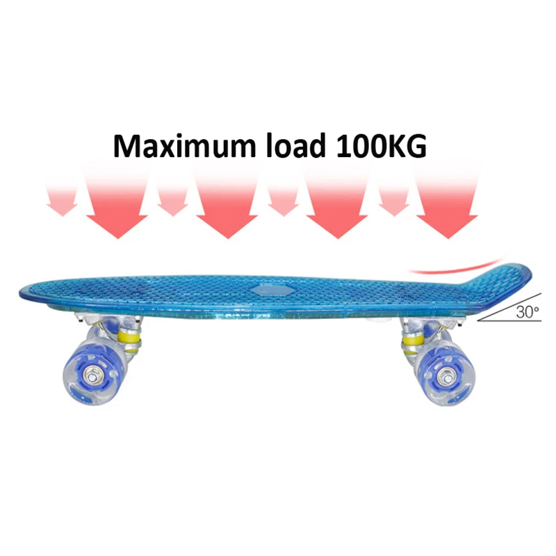 New 22 Inches Transparent Banana Skate Board with Led Light Flash Wheel High Quality Street Skateboard Retro Children Skateboard