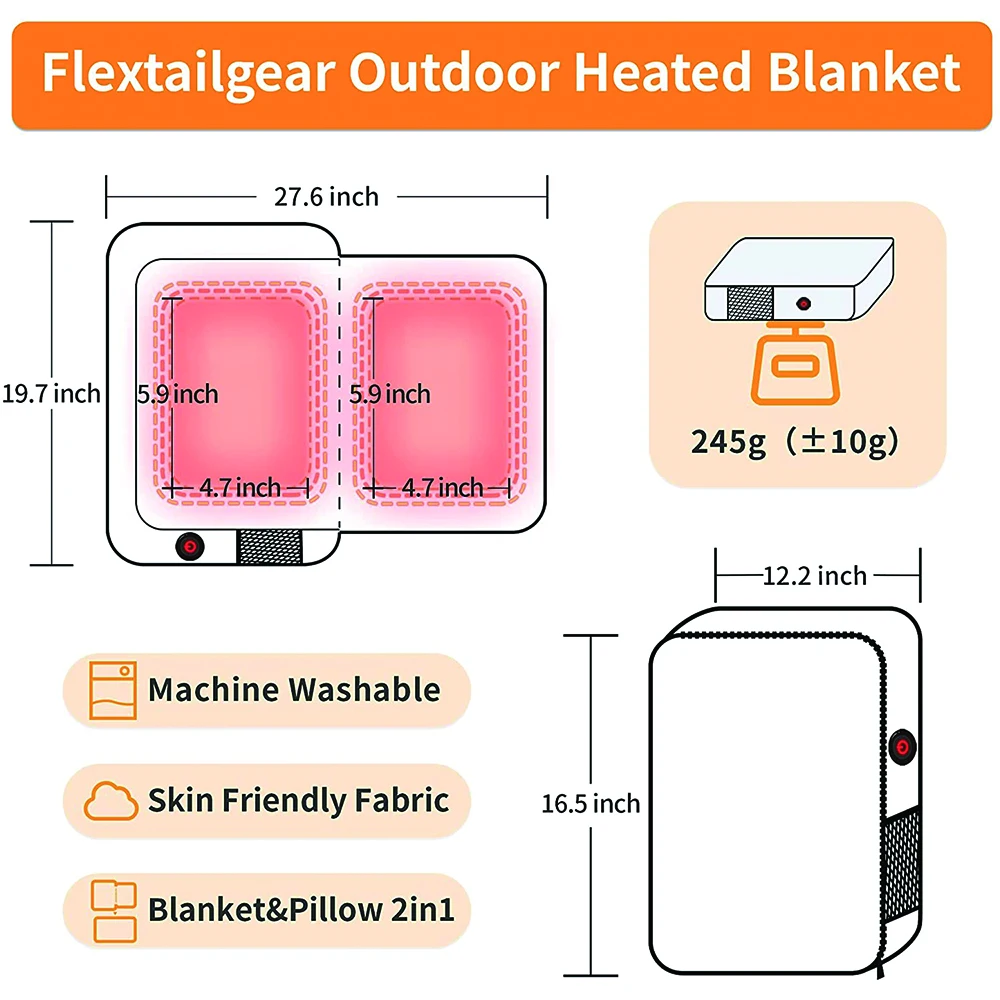 Imagem -02 - Flextailgear Elétrica Aquecida Cobertor Usb Alimentado Travesseiro Portátil Travel Aquecimento Lança Quente para Acampar Atividade ao ar Livre