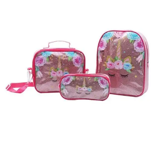 Mochila Princesa Congelada para Crianças, Lunch Bag, Elsa Bag, Lápis Cartoon Case, Bolsa para alunos da escola, menina, menino, presente, 3pcs